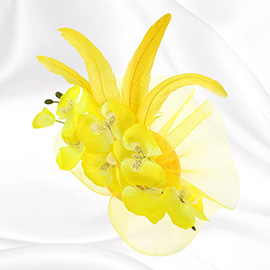 Feather Accent Mesh Floral Fascinator Hair Clip Headband