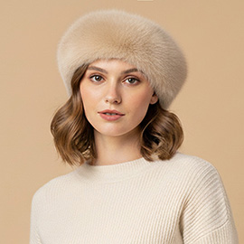 Plush Faux Fur Round Winter Beret Hat