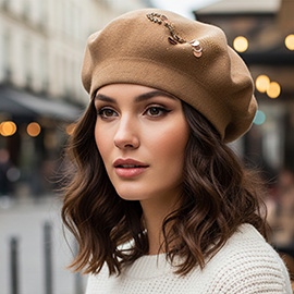 Decorative Sequin Rhinestone Embellished Winter Beret Hat