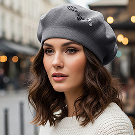 Decorative Sequin Rhinestone Embellished Winter Beret Hat