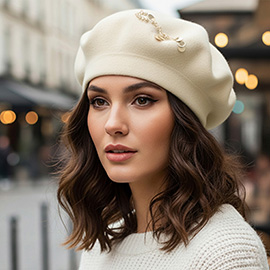 Decorative Sequin Rhinestone Embellished Winter Beret Hat