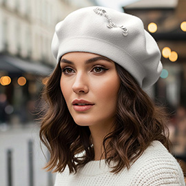 Decorative Sequin Rhinestone Embellished Winter Beret Hat