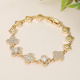 CZ Stone Paved Quatrefoil Link Bracelet