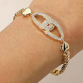 CZ Stone Paved Interlocking Accent Hear Mesh Chain Bracelet