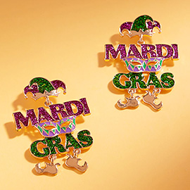 Enamel Mardi Gras Letter Link Drop Earrings