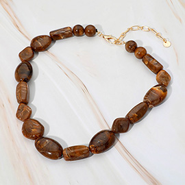 Chunky Marbled Resin Multi Shape Pebble Beaded Necklace