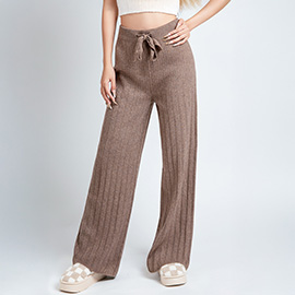 Solid Color Ribbed Knit High-Rise Wide Leg Lounge Pants