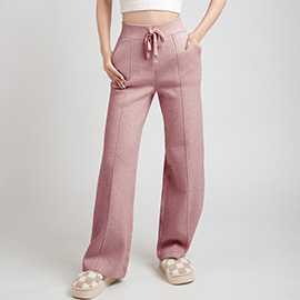 Solid Color Knit High-Rise Wide Leg Pocket Lounge Pants