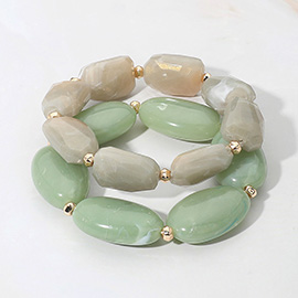 2PCS - Chunky Oval Pebble Beaded Stretch Multi Layered Bracelets