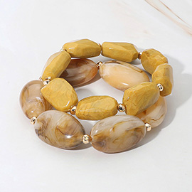 2PCS - Chunky Oval Pebble Beaded Stretch Multi Layered Bracelets