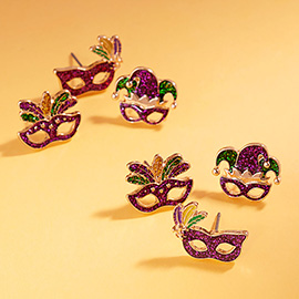 3Pairs - Enamel Mardi Gras Mask Stud Earring Set