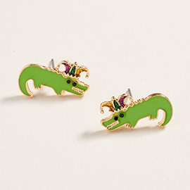 Enamel Mardi Gras Alligator Stud Earrings
