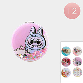 12PCS - Cute Monster Bunny Glitter Compact Cosmetic Mirrors