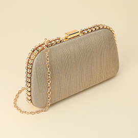 Rhinestone Trim Around Sparkle Crossbody Evening Clutch Bag