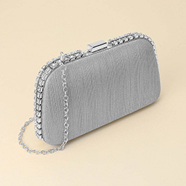Rhinestone Trim Around Sparkle Crossbody Evening Clutch Bag