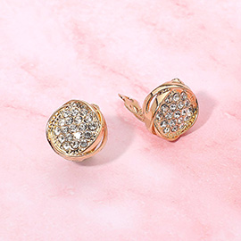 Round Rhinestone Paved Swirl Rim Evening Clip On Earrings