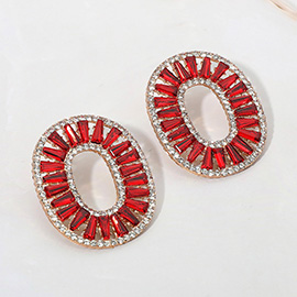 Bold Geometric Radiant Oval Crystal Evening Earrings