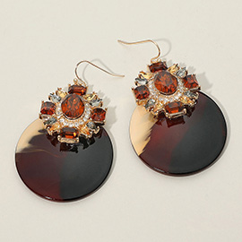 Stone Embellished Vintage Resin Round Drop Dangle Earrings