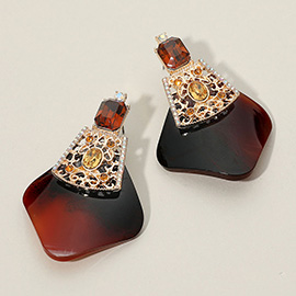 Stone Embellished Elegant Filigree Drop Statement Earrings