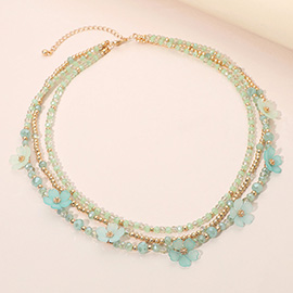 Matte Petal Flower Seed Beaded Layered Necklace