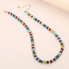 Gold Accent Spacer Marbled Resin Beaded Necklace