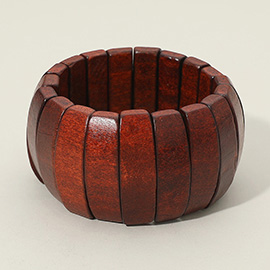 Wide Wooden Rib Stretch Bracelet