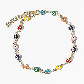 Gold Dipped Colorful Evil Eye Bead Link Bracelet