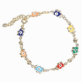 Gold Dipped Elephant Evil Eye Bead Link Bracelet