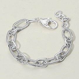14K Gold Plated Two Tone Textured Metal Chain Link Bracelet