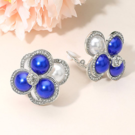 Pearl Cluster Flower Evening Clip On Earrings