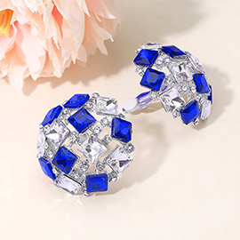 Square Stone Cluster Embellished Dome Evening Clip On Earrings