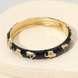 Elephant and Tree Embossed Enamel Hinged Bangle Bracelet