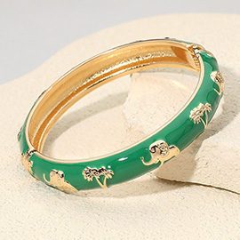 Elephant and Tree Embossed Enamel Hinged Bangle Bracelet