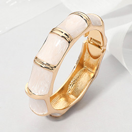 Glitter Enamel Inlay Bamboo Shape Hinged Bangle Bracelet