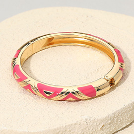 Geometric Pattern Enamel Inlay Hinged Bangle Bracelet