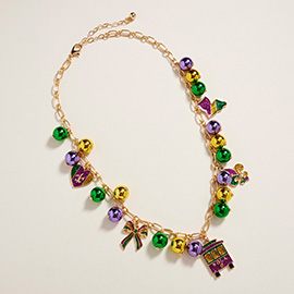 Mardi Gras Charm Beads Statement Necklace