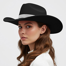 Rhinestone Studded Band Western Cowboy Fedora Hat
