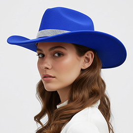 Rhinestone Studded Band Western Cowboy Fedora Hat