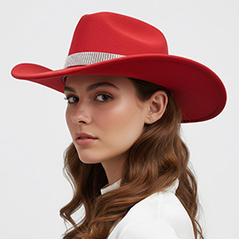 Rhinestone Studded Band Western Cowboy Fedora Hat