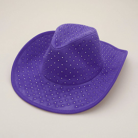 Rhinestone Embellished Faux Suede Western Cowboy Fedora Hat