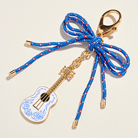 Decorative Bow Accent Enamel Guitar Drop Keychain Bag Charm