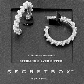 SECRET BOX_Sterling Silver Dipped Pearl Twisted Pave Hoop Earrings