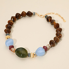 Chunky Mixed Marbled Resin Pebble Beaded Statement Necklace