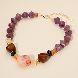 Chunky Mixed Marbled Resin Pebble Beaded Statement Necklace