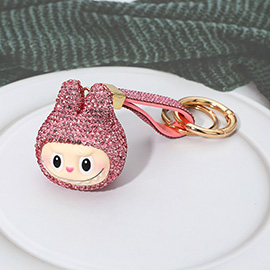 Bling Studded Monster Bunny Face Keychain Bag Charm