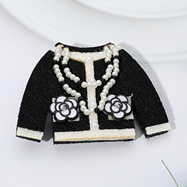 Pearl Necklace Flower Pocket Design Chic Jacket Pin Brooch Hair Clip