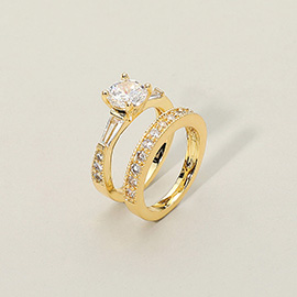 2PCS - Round Cut CZ Stone Ring Set
