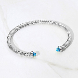 Stone Tip Twisted Cable Cuff Bracelet