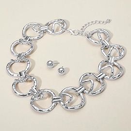 Chunky Hammered Metal Link Statement Necklace