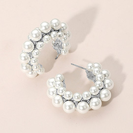Chunky Pearl Cluster Hoop Earrings